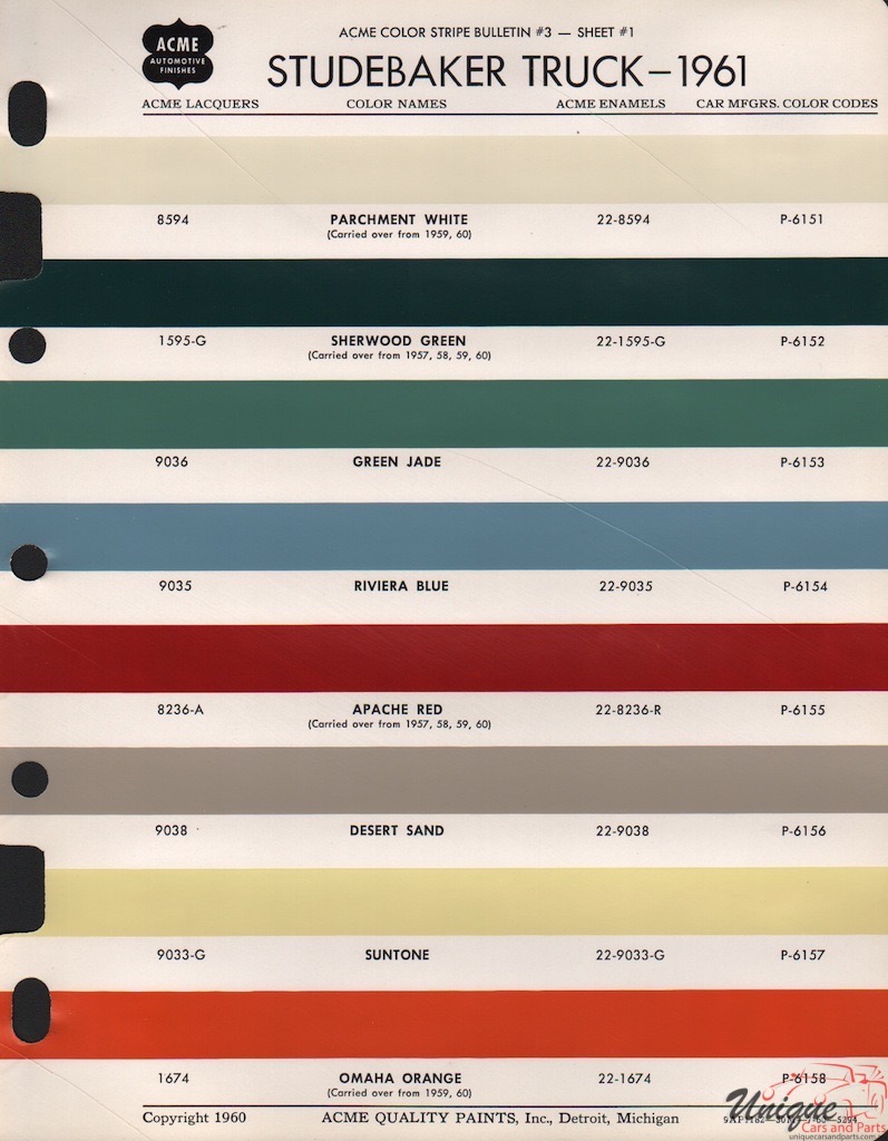 1961 Studebaker Truck Paint Charts Acme 1